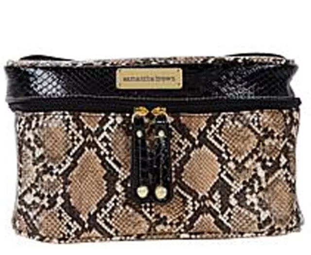Samantha Brown Luggage Embossed  Snake Print Cosmetic Bag Train Case ~ Tan/Black