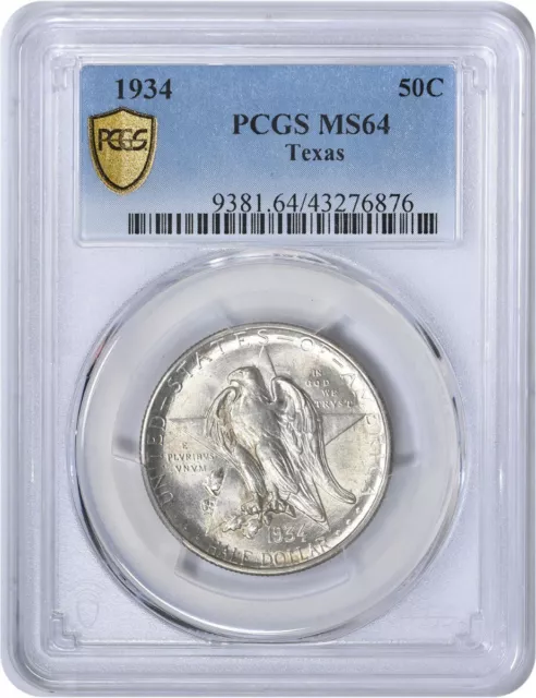 Texas Commemorative Silver Half Dollar 1934 MS64 PCGS