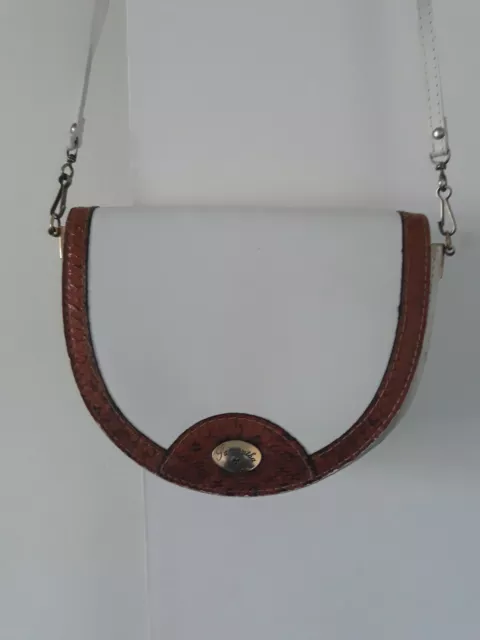Classic Samantha Italian White Genuine Leather Crossbody Bag/ Accent Brown Trim