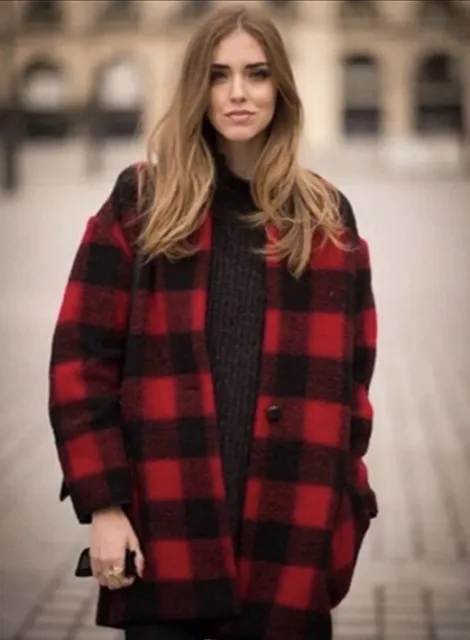 Isabel Marant Etoile Gabrie Plaid Wool Blend Coat Red Black Women's Size 34 2