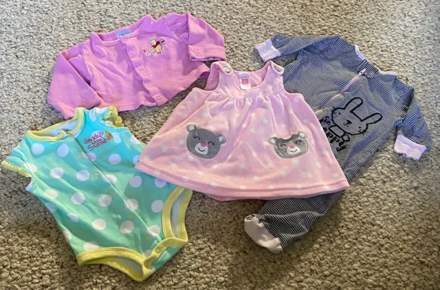 Lot of 4 Baby Infant Girl Clothes - 3 Months - Disney, Carters, Gerber, First…