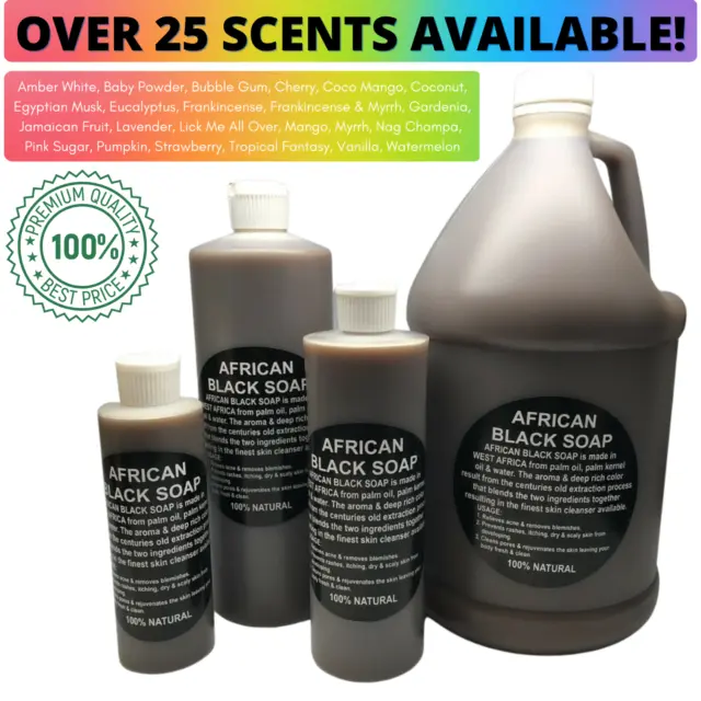 SCENTED Liquid Raw African Black Soap - 100% Pure Natural Organic Face Body Wash