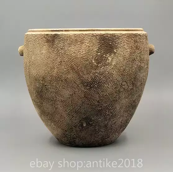 7.8" Old Chinese Neolithic Majiayao Culture Pottery 2 Ear Round Pot Jar Crock