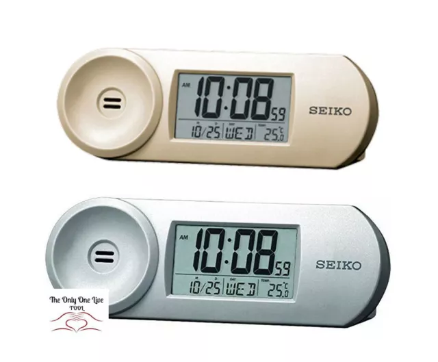 Seiko LCD Alarm Digital Clock Sleep Snooze  Night Light Date Temperature Table