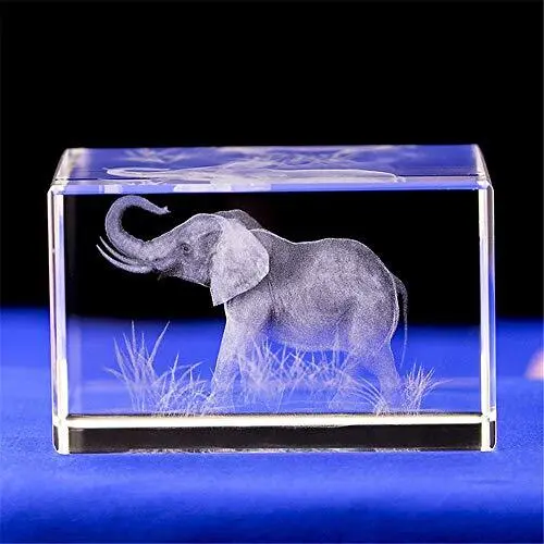 Elephant GIFTS/3d Laser Etched Crystal Art of Elephant 50 x 50 x 80 mm