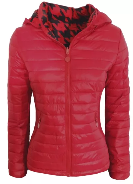 Giubbino donna rosso giacca giubbotto cappuccio piumino 100 grammi bomber zip