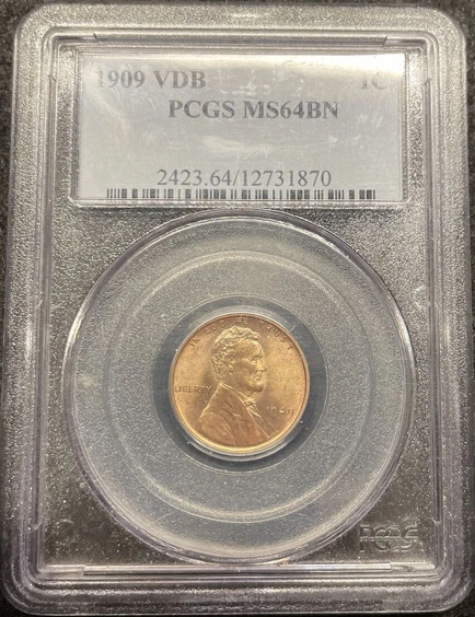 :1909-P Vdb 1C Lincoln Cent Key Date Near Gem Pcgs Ms 64 Bn Brown Highest Grades