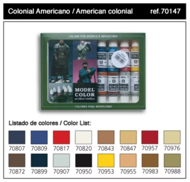 Vallejo COLONIAL AMERICANO - Estuche de 16 colores para modelismo (17mlx16)