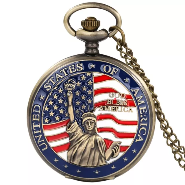 Orologio da taschino al quarzo stile vintage bandiera americana cassa statua della libertà