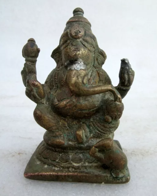 Antiguo Raro Latón Macizo Tallado a Mano Dios Hindú Ganesha Deity Figura Estatua