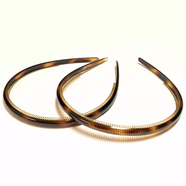 Women Narrow Thin Toothed Grip Bang Teeth Headband Brown Tortoise Made in France