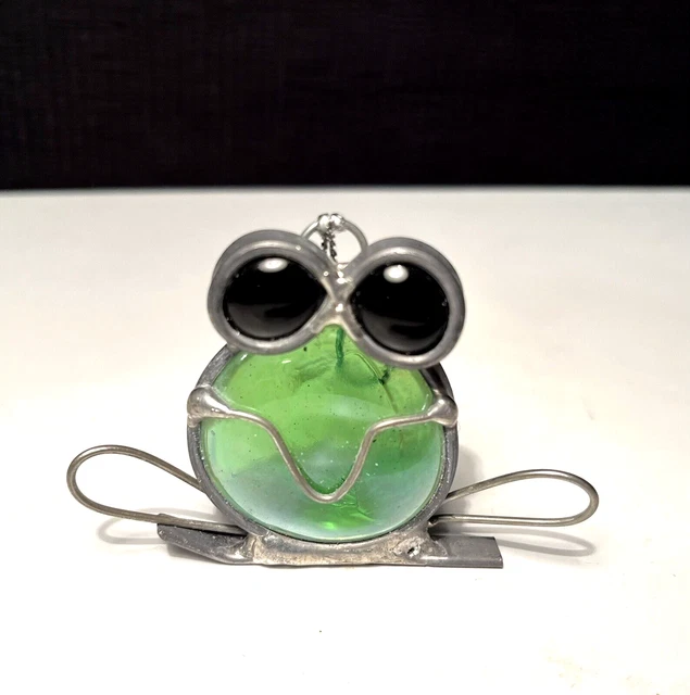 Vintage Hanging GLASS AND METAL Frog Suncatcher Art Glass Folk Art