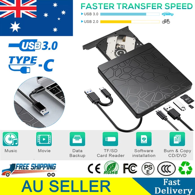Disc Player External Drive DVD Burner CD RW Writer Reader Laptop Desktop USB 3.0