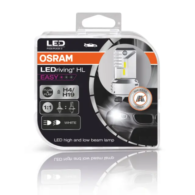 Coppia Lampade Lampadine H4 Led Hl Easy Osram Luce Bianca 6000K Alta Luminosita' 3