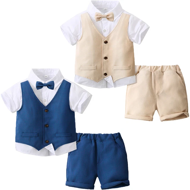 Camicia bimbo 3 pezzi tuta da gentiluomo cravatta fiocco finta due pezzi + pantaloncini abiti