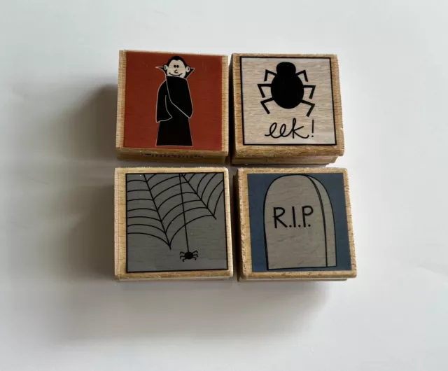 Lot Of 4 Hampton Arts Studio G Halloween Theme Rubber Stamps Tombstone Vampire