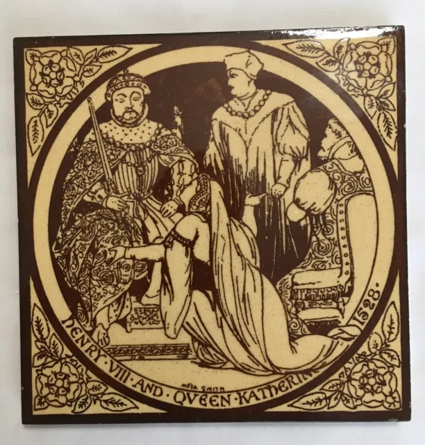 Antique 6”x6” Mintons Tile, Henry VIII & Queen Katherine. English, c.1890’s.