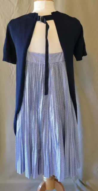 Sacai Navy Knit Dress with Blue & White Pleated Cotton in Back Size Small 1 NWT