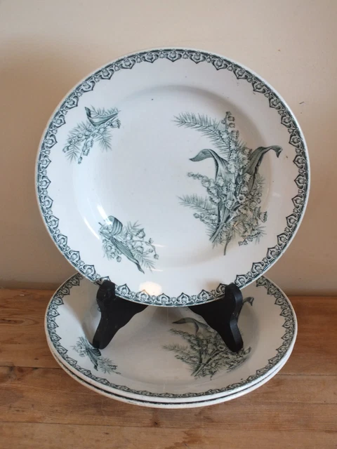 + 3 assiettes creuses en Terre de Fer Saint Amand service Muguet +