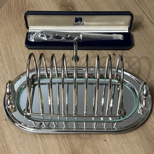 Ensemble Plat à Foie Gras + Porte-toast + Lyre – Métal Argenté, Bon état