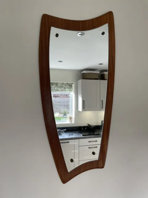 Vintage Retro Mid Century Modern Danish Asymmetrical Teak Mirror