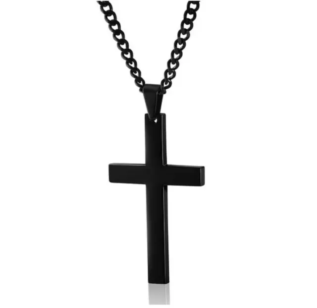 Cross Pendant Necklace Stainless Steel Cuban Chain Silver Plated Gold Men Women