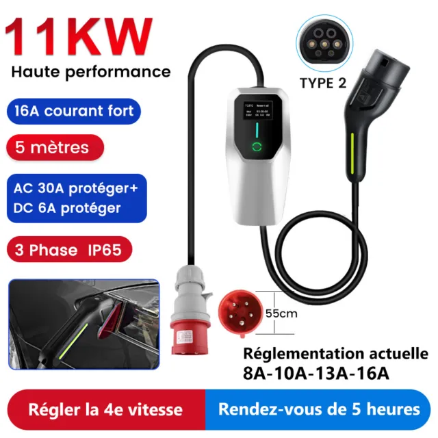 Chargeur de niveau 2 8A 10A 13A 16A IEC62196 Type 2 Chargeur portable EV  Câble Stations de voiture électrique