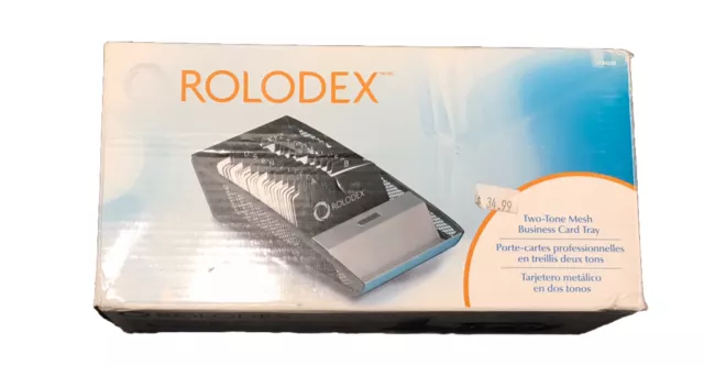 New Rolodex Two-Tone Mesh Metal Business Card Tray Contacts Organizer 300 Cards