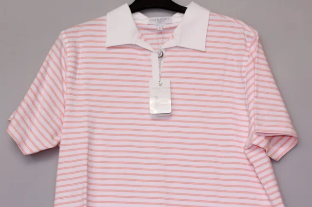 Lyle & Scott Ladies HKK Cotton/Elastane Golf Polo Shirt White Peach Stripe L 16
