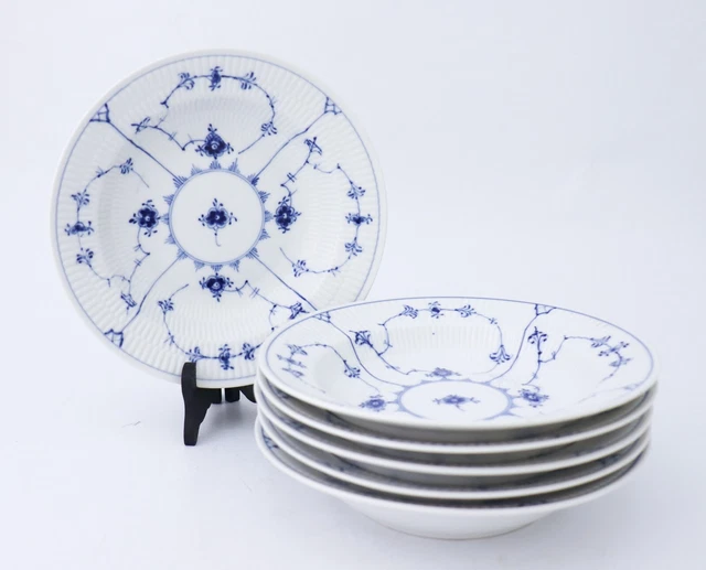 6 placas profundas #168 - acanaladas azules - encaje liso - Royal Copenhagen - 1a calidad