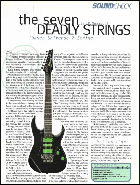 Ibanez Universe 7-String guitar sound check review full page 1996 article print