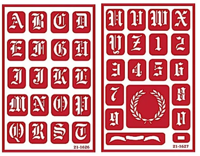 2 GLASS ETCHING Old English Alphabet Letter Number Stencils Resuable