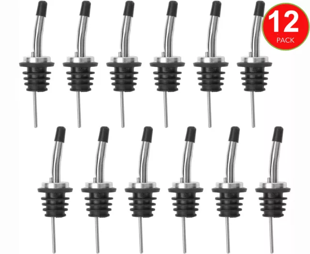 12 Pack Stainless Steel Liquor Bottle Pourer Tapered Stopper Spout W/ Dust Caps