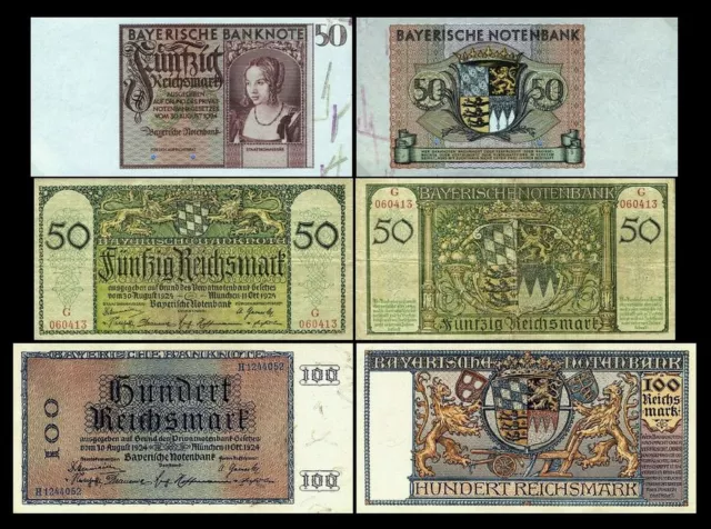 50, 50, 100 Mark - Bayerische Notenbank - Ausgabe 1924 - Reproduktion