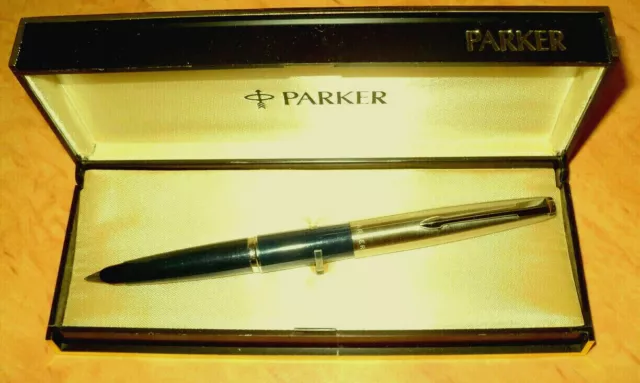 PARKER "45" FOUNTAIN PEN "  CLIP WITHOUT FEATHERS "  in  BLUE/CHROME in BOX