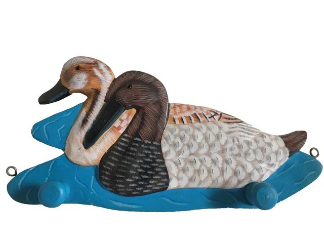VINTAGE Wooden Painted Duck Coat 2 Hook Rack Hanger Wall Mount Farmhouse Style