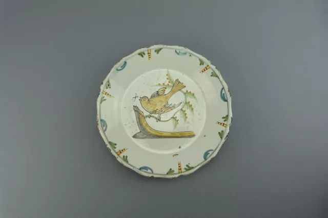 Nevers assiette 18-19ème décor à l'oiseau Ø 22,5 cm bon état French ceramic #2.