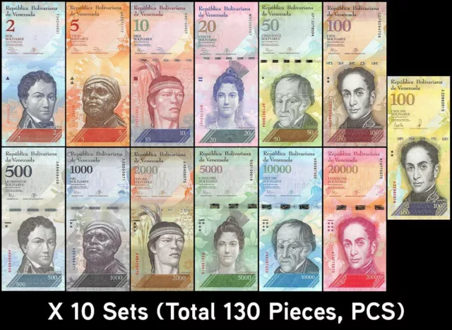 Venezuela 2-100000 Bolivar Fuerte 13 Pieces Set 2007-2017 P-88-100 UNC X 10 PCS