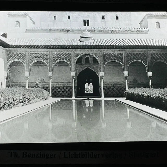 Vtg Magic Lantern Glass Slide Photo Myrth Court Alhambra Spain