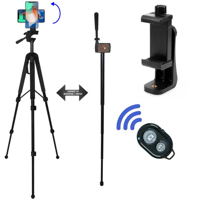 68" Tripod/Monopod+Rotating Mount+Wireless Remote for DSLR Cameras & Smartphones