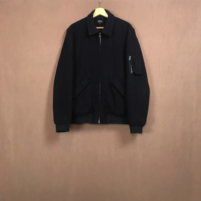 APC MENS WOOL Bomber Jacket Navy Blue Size XL PicClick UK
