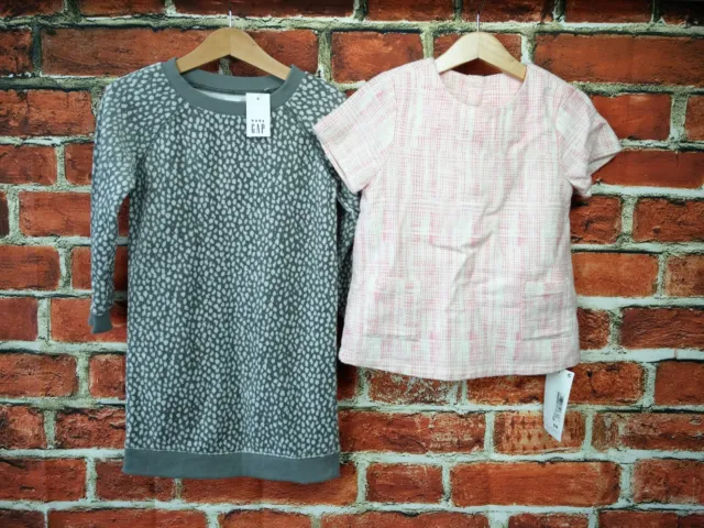 Girls Bundle Age 3-4 M&S Pink Tunic Top & Baby Gap Grey Jumper Dress Set 104Cm
