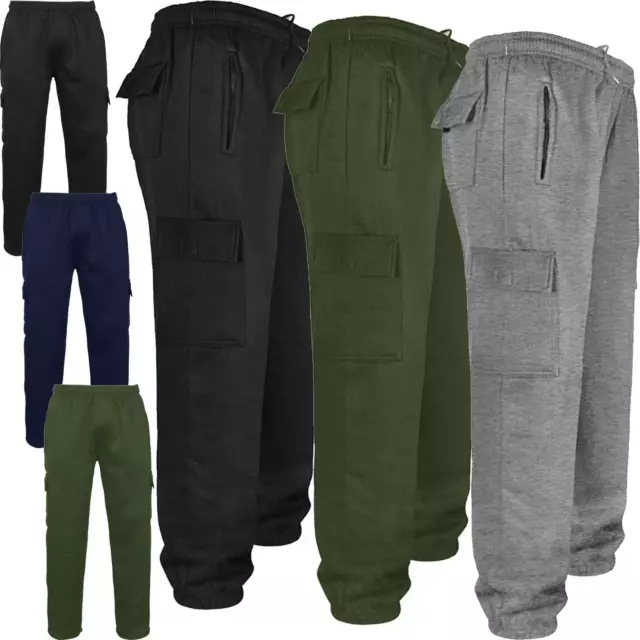 Mens Fleece Cargo Combat Five Pocket Jogging Bottom Tracksuit Jogger Sweat Pants