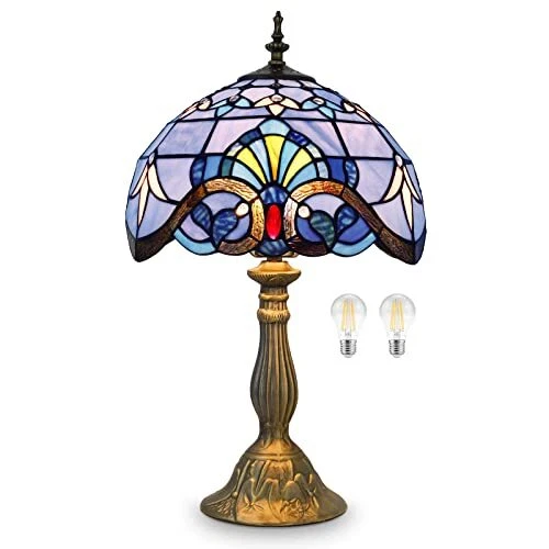 YingJu Tiffany Style Table Lamp Stained Glass Table Lamp 12x12x19 Inches Beds...