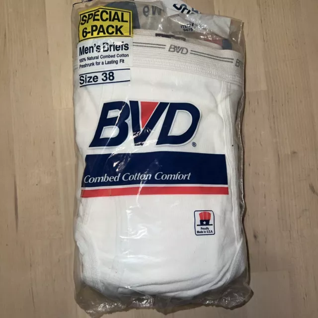 VINTAGE 1993 BVD 5-Pack Men's White Briefs Underwear Size 38 Large Made ...