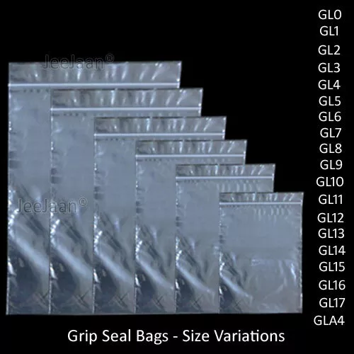 Grip Lock Bags Self Sealable Reseal Grip Poly Plastic Clear Zip Seal [All Sizes]