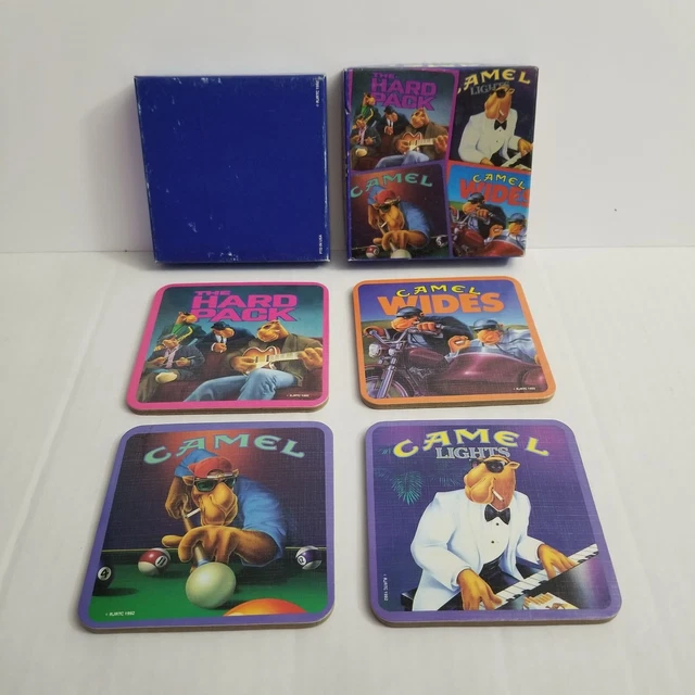 Set of 4 Vintage Joe Camel Cigarettes 1992 Coasters w/ Original Box Lights Wides