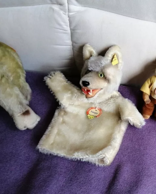 selten alte Steiff  LOOPY Handpuppe WOLF Mohair KFS