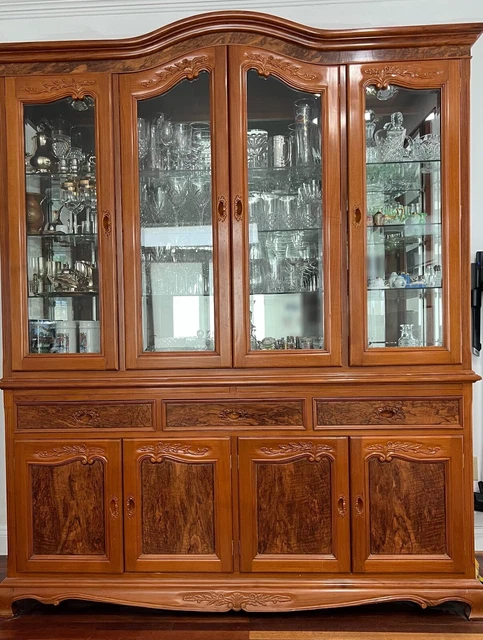 Indonesian Fine Handmade Carved Teakwood China Cabinet
