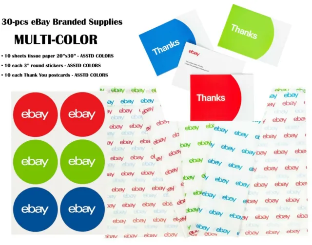 30-pcs EBAY BRANDED SUPPLIES multi set Tissue Paper-Stickers-Thank You Postcards